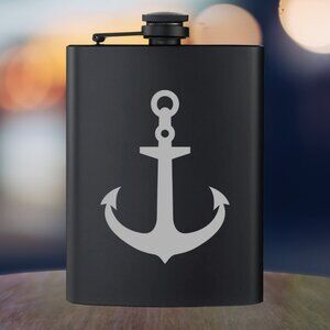 Personalized Sea Nautical Anchor Black Flask